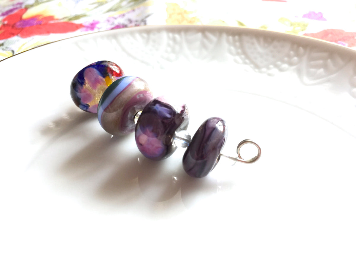 Set of 4 Funky and Unique Handcrafted Lampwork Glass Beads in purples – The  Artwerks