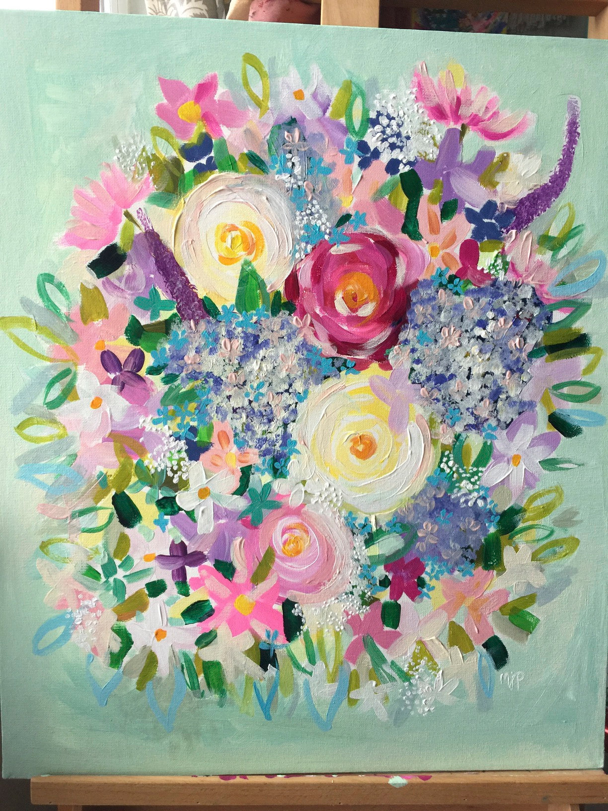 Soft Mint Spring Floral Bouquet Painting