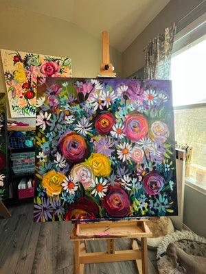 Large 36” Midnight Floral painting