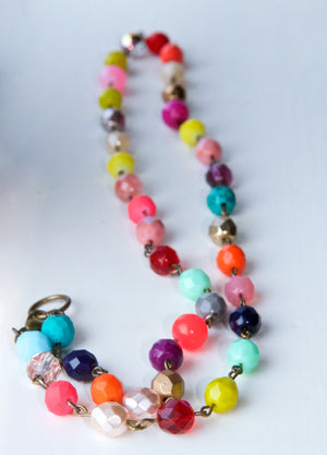 Colorful Czech Glass Bead Chain Necklace in brights + pastels.
