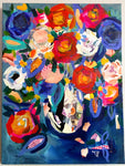 Floral Original Collage + Paint Artwork on Canvas 18”x24”