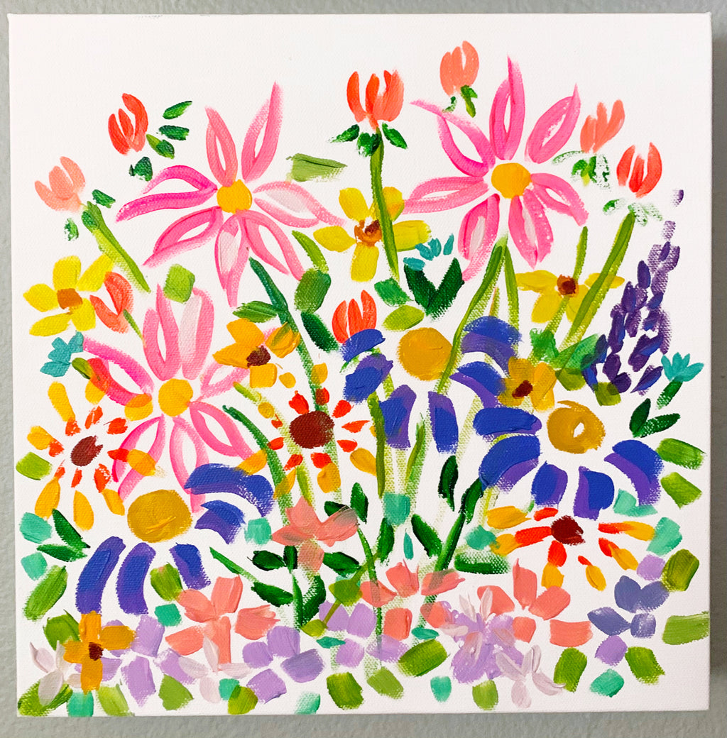 Summer Floral Painting on Square Canvas