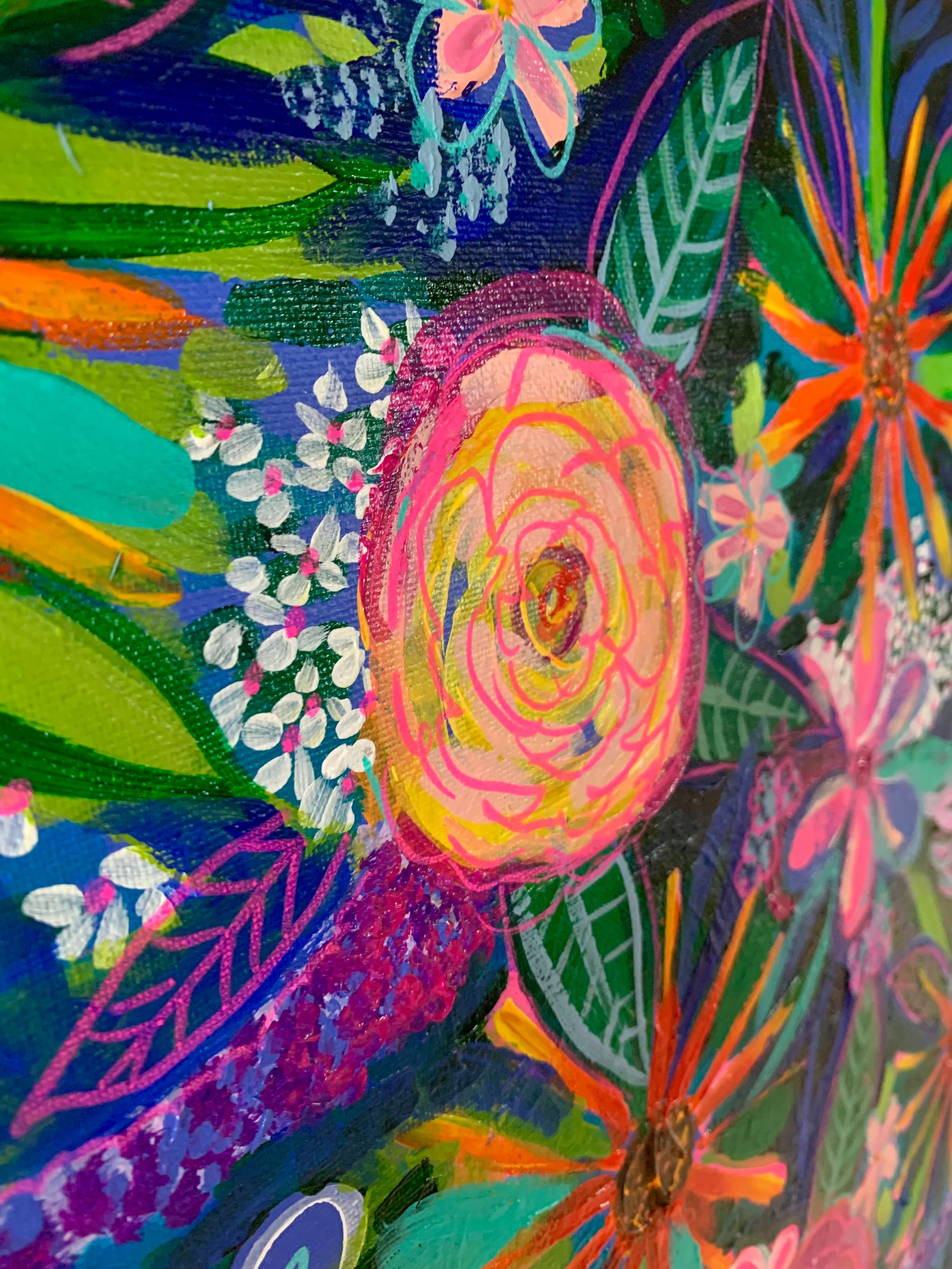 Vibrant Jungle Floral on Canvas 18”x24”