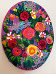 Oval Canvas Floral Painting with Vibrant Colors