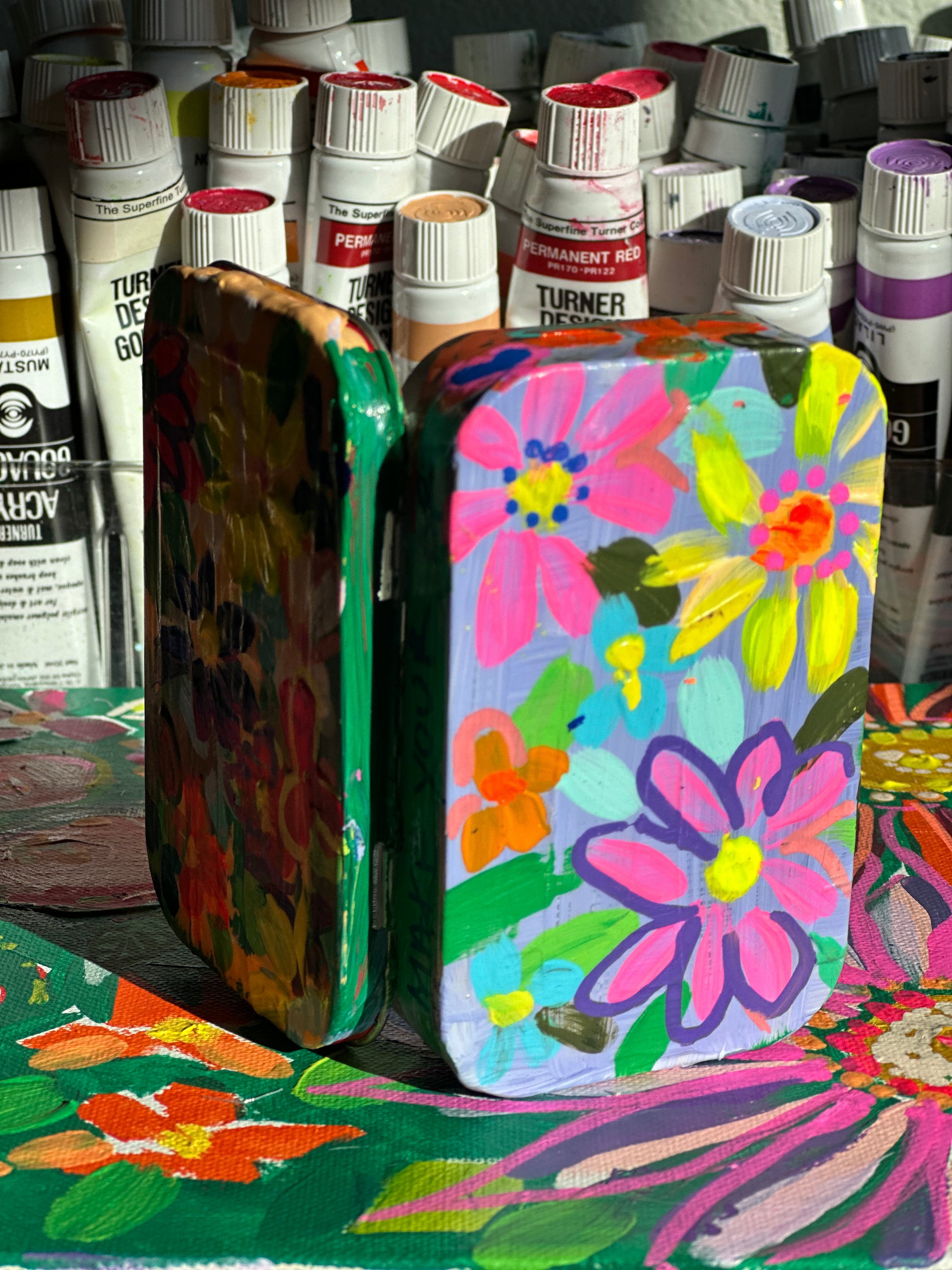 Hand Painted Floral Watercolor Box - Small Travel Box with 14 Watercolor Pans🎨