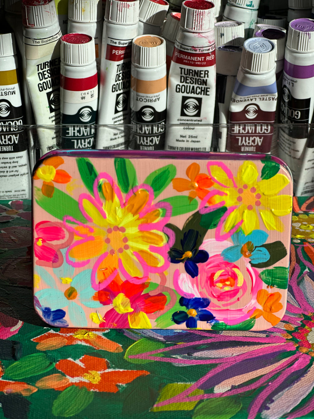 Hand Painted Floral Watercolor Box - Small Travel Box with 18 Watercolor Pans🎨