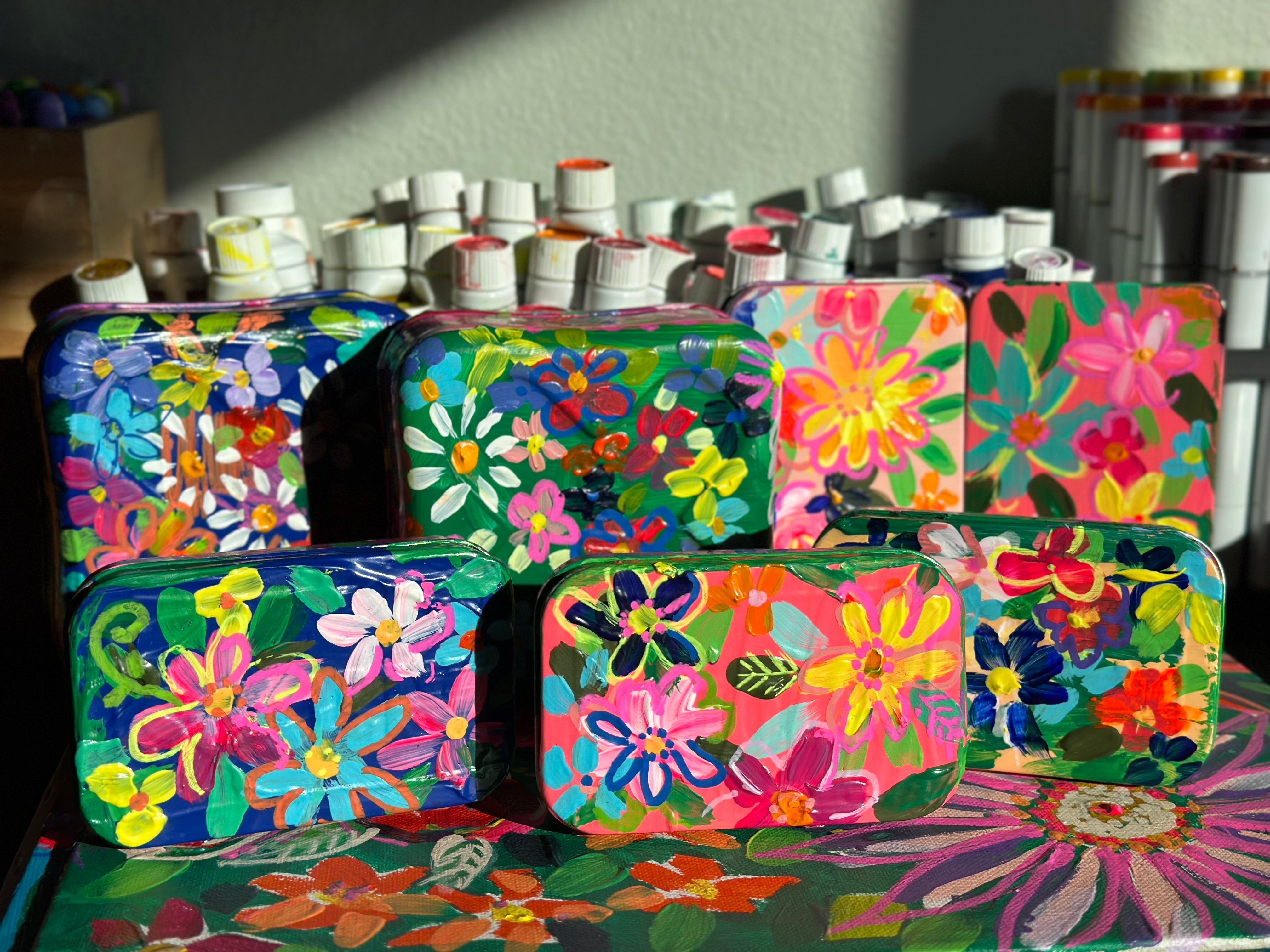 Hand Painted Floral Watercolor Box - Large Travel Box with 24 Watercolor Pans🎨