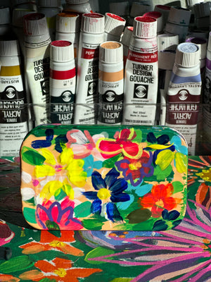 Hand Painted Floral Watercolor Box - Small Travel Box with 14 Watercolor Pans🎨