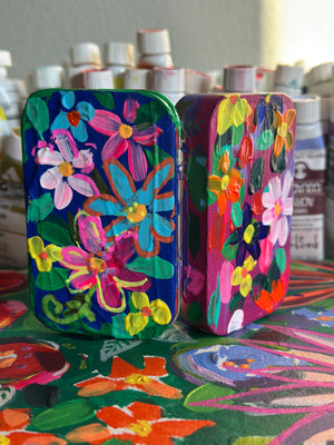 Hand Painted Floral Watercolor Box - Small Travel Box with 14 Watercolor Pans🎨