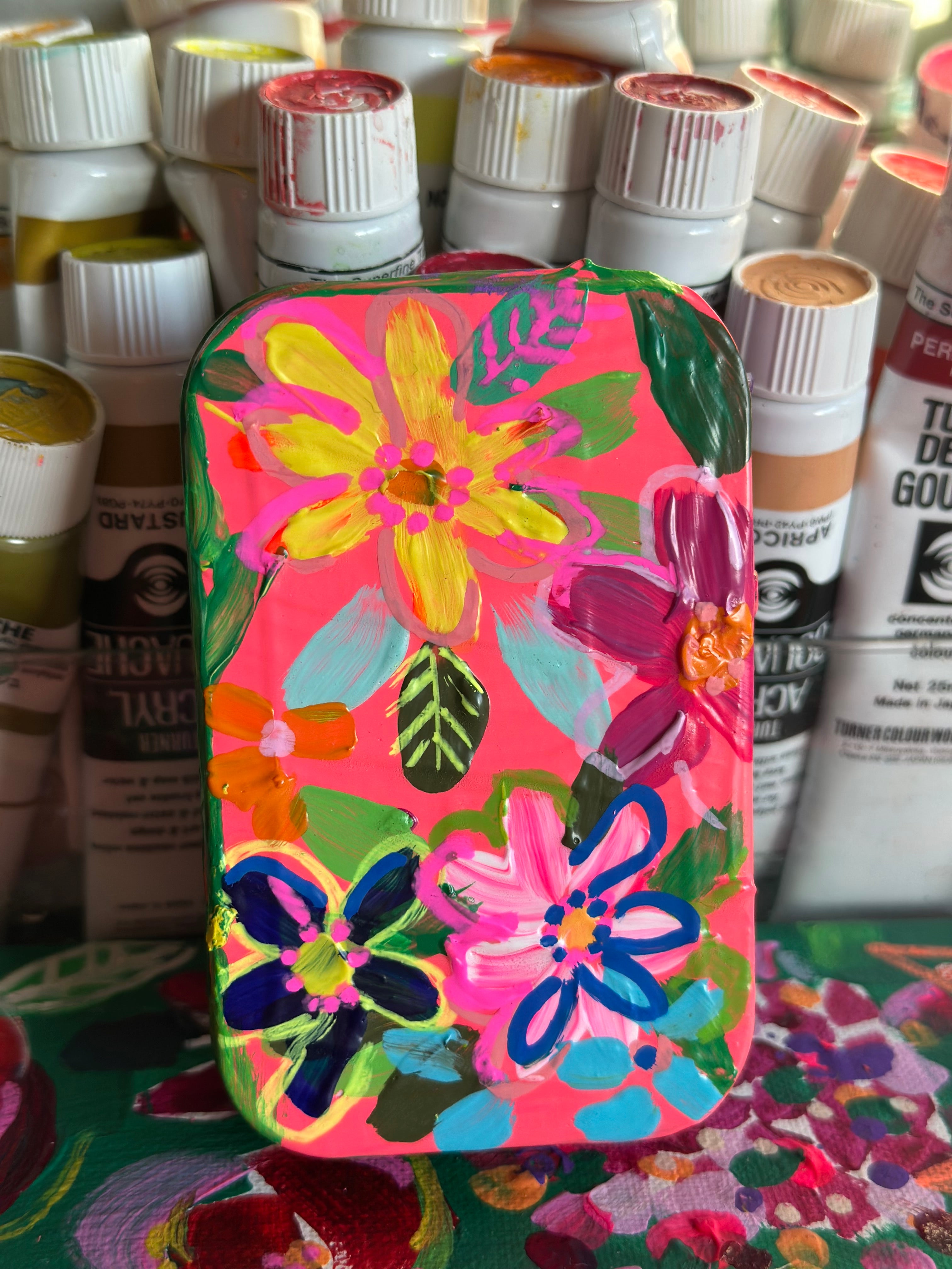 Hand Painted Floral Watercolor Box - Small Travel Box with 14 Watercolor Pans🎨