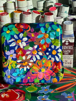 Hand Painted Floral Watercolor Box - Large Travel Box with 24 Watercolor Pans🎨