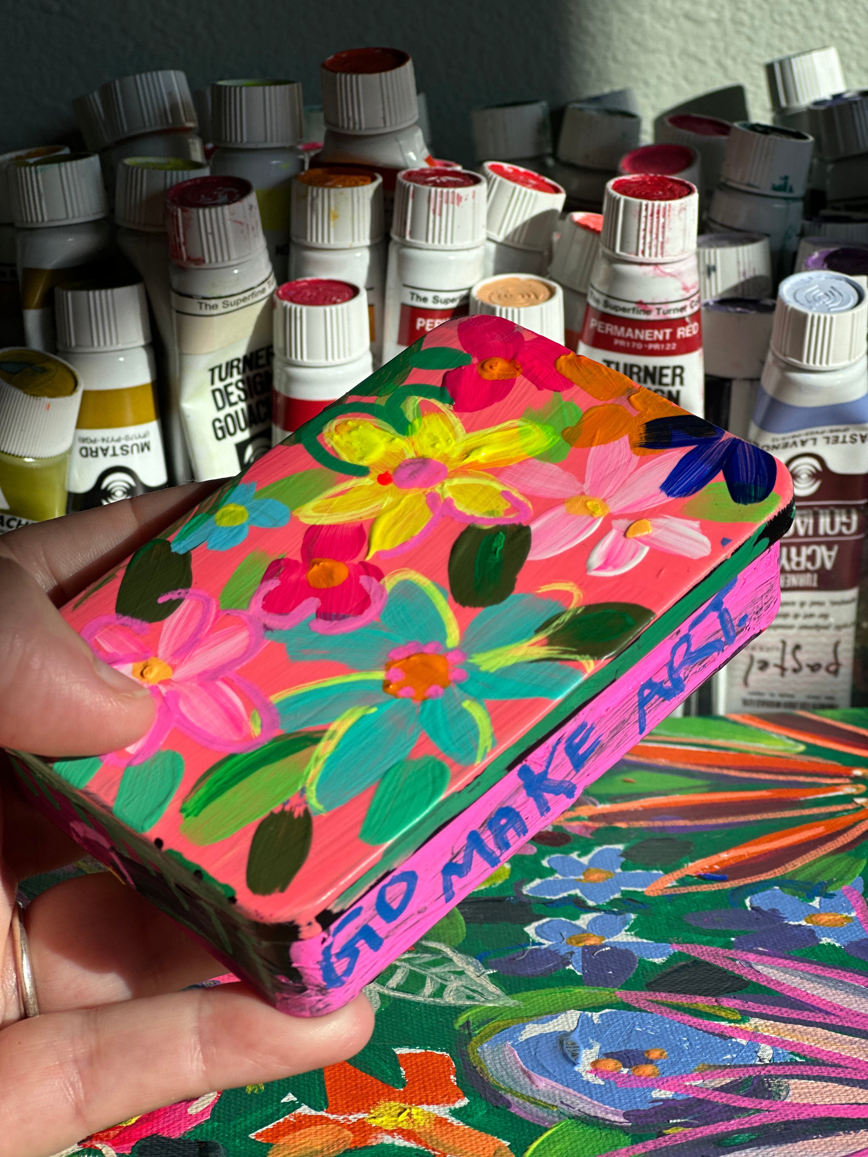 Hand Painted Floral Watercolor Box - Small Travel Box with 18 Watercolor Pans🎨