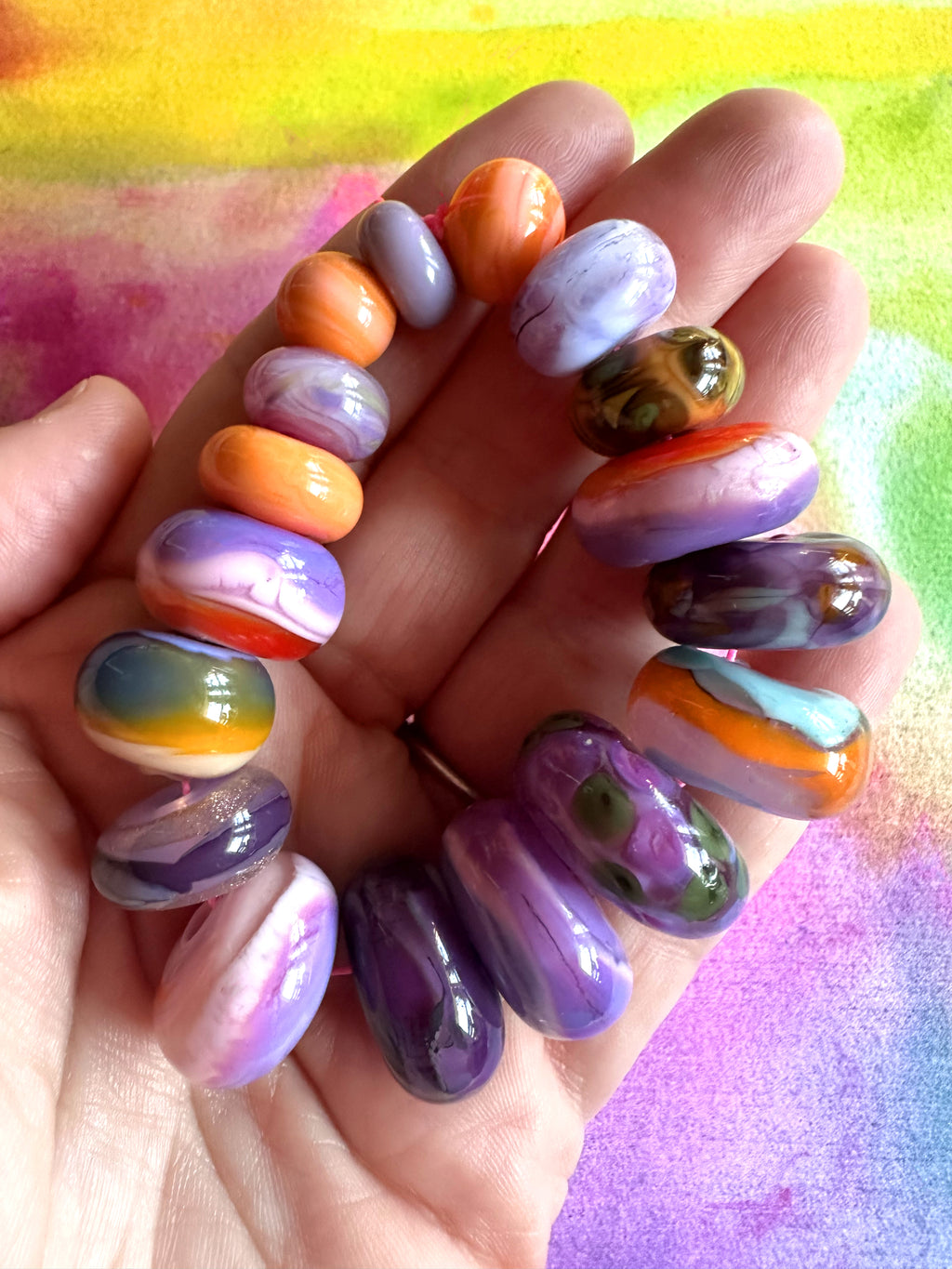 Desert Sunset 17 Piece Glass Lampwork Bead Set in Soft Purple and Orange