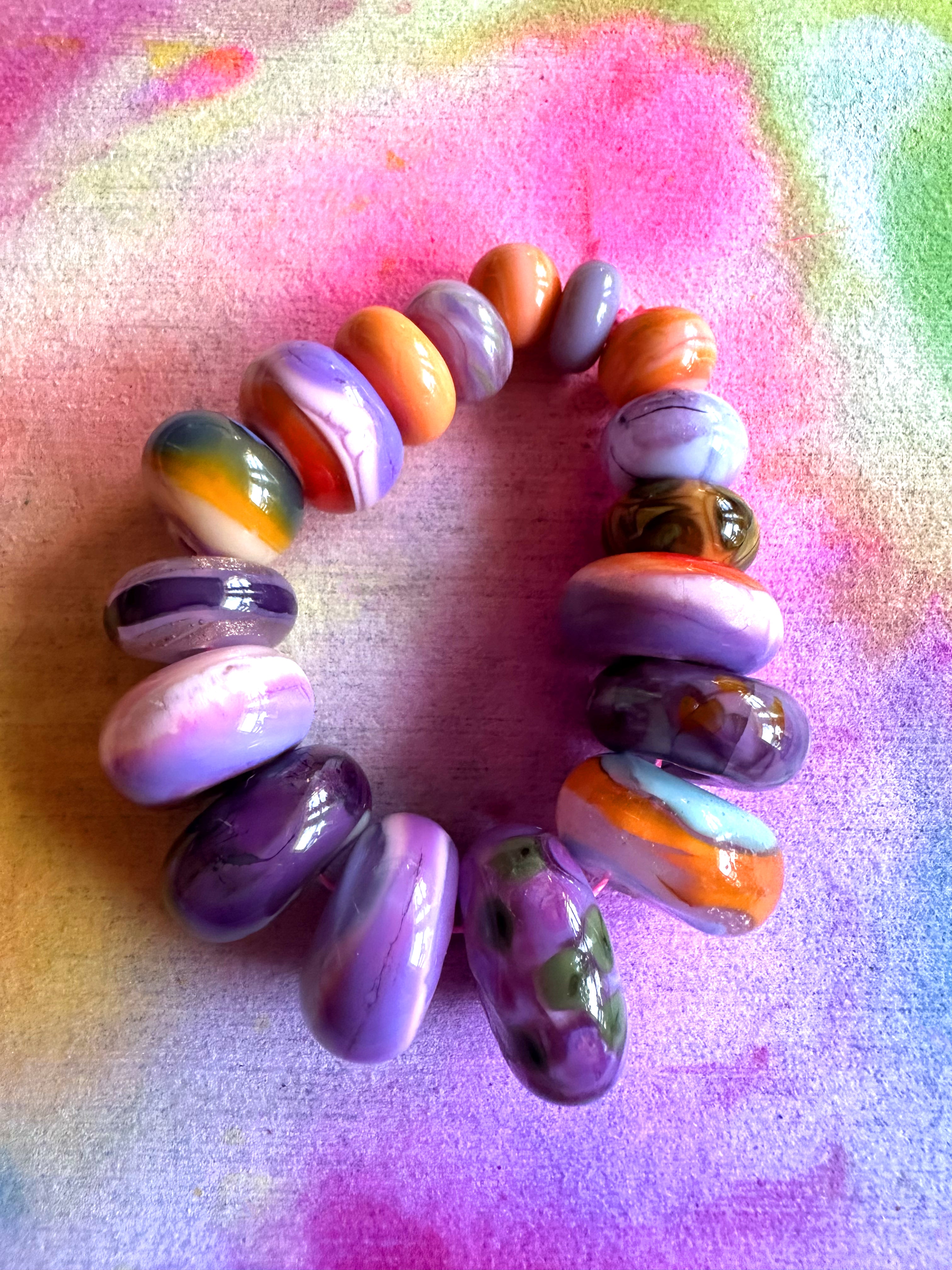Desert Sunset 17 Piece Glass Lampwork Bead Set in Soft Purple and Orange