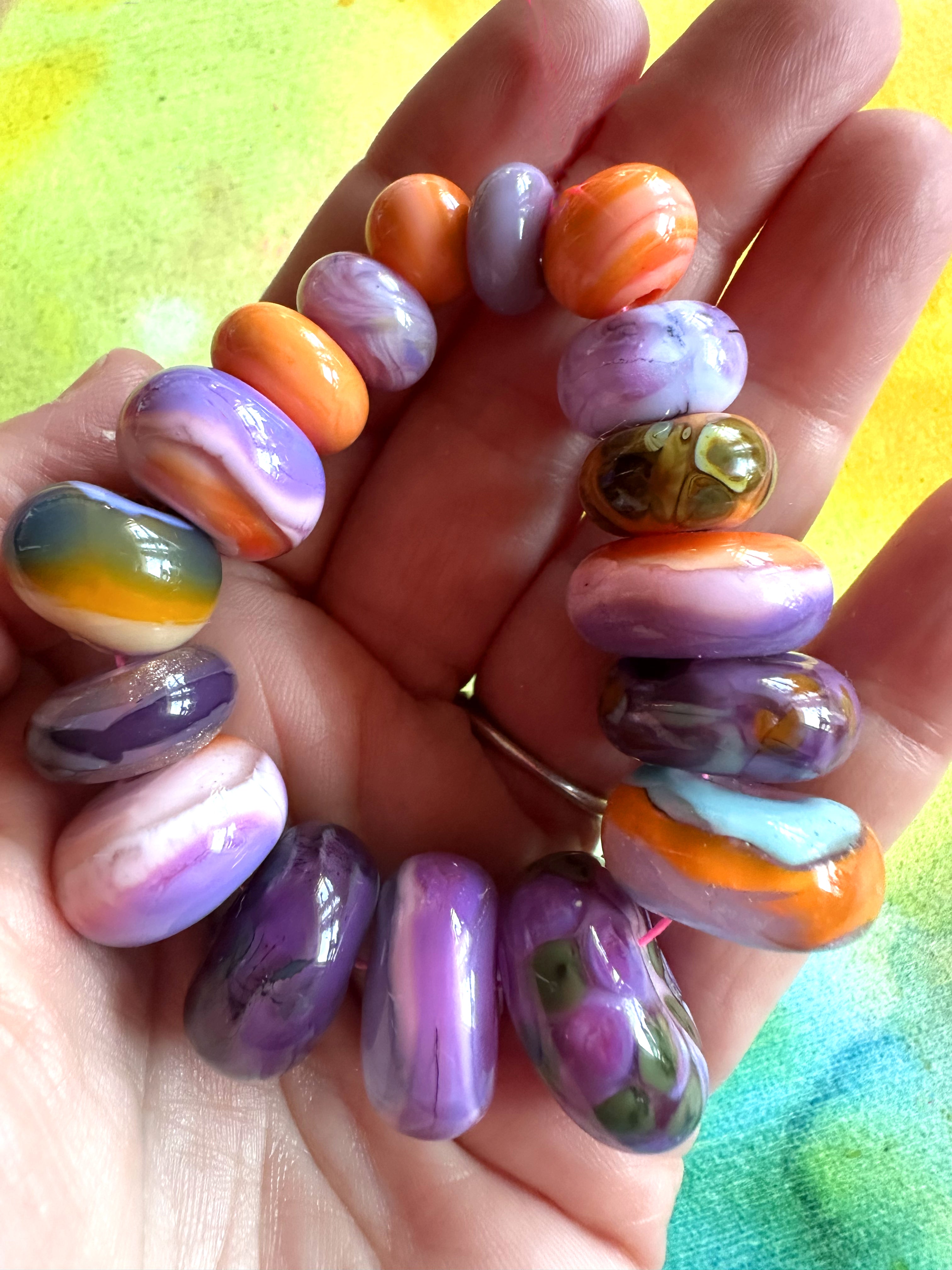 Desert Sunset 17 Piece Glass Lampwork Bead Set in Soft Purple and Orange