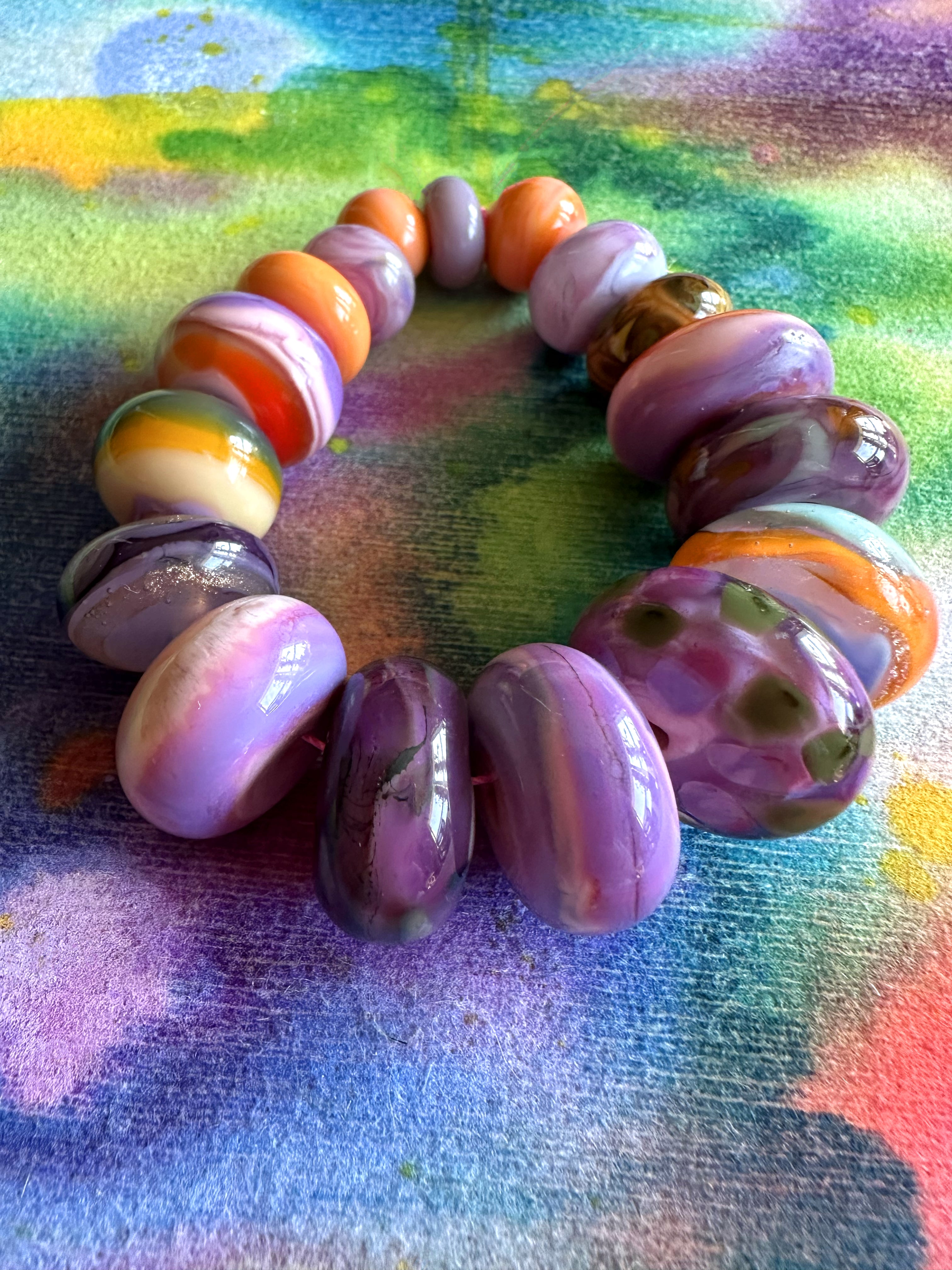 Desert Sunset 17 Piece Glass Lampwork Bead Set in Soft Purple and Orange