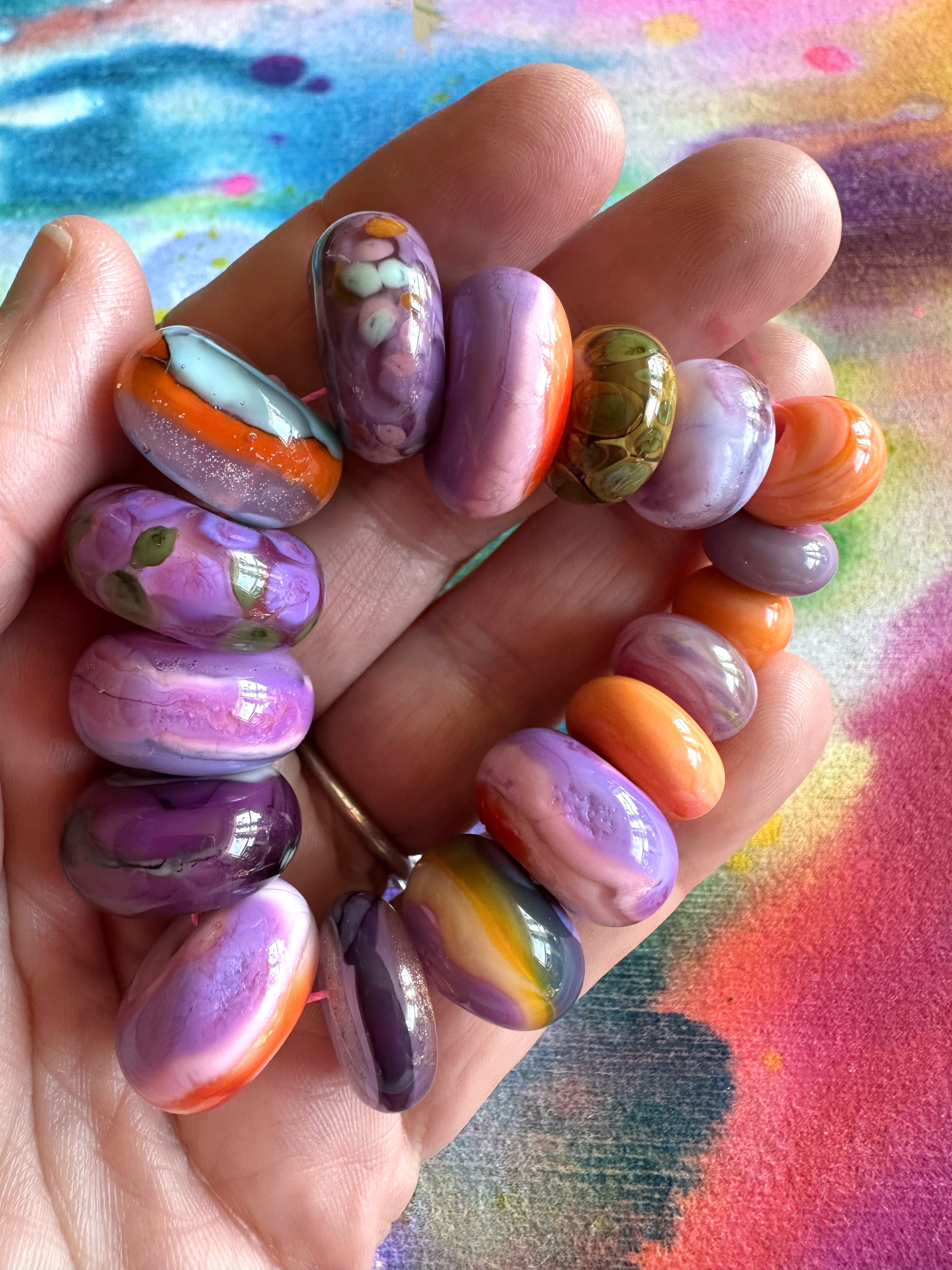 Desert Sunset 17 Piece Glass Lampwork Bead Set in Soft Purple and Orange