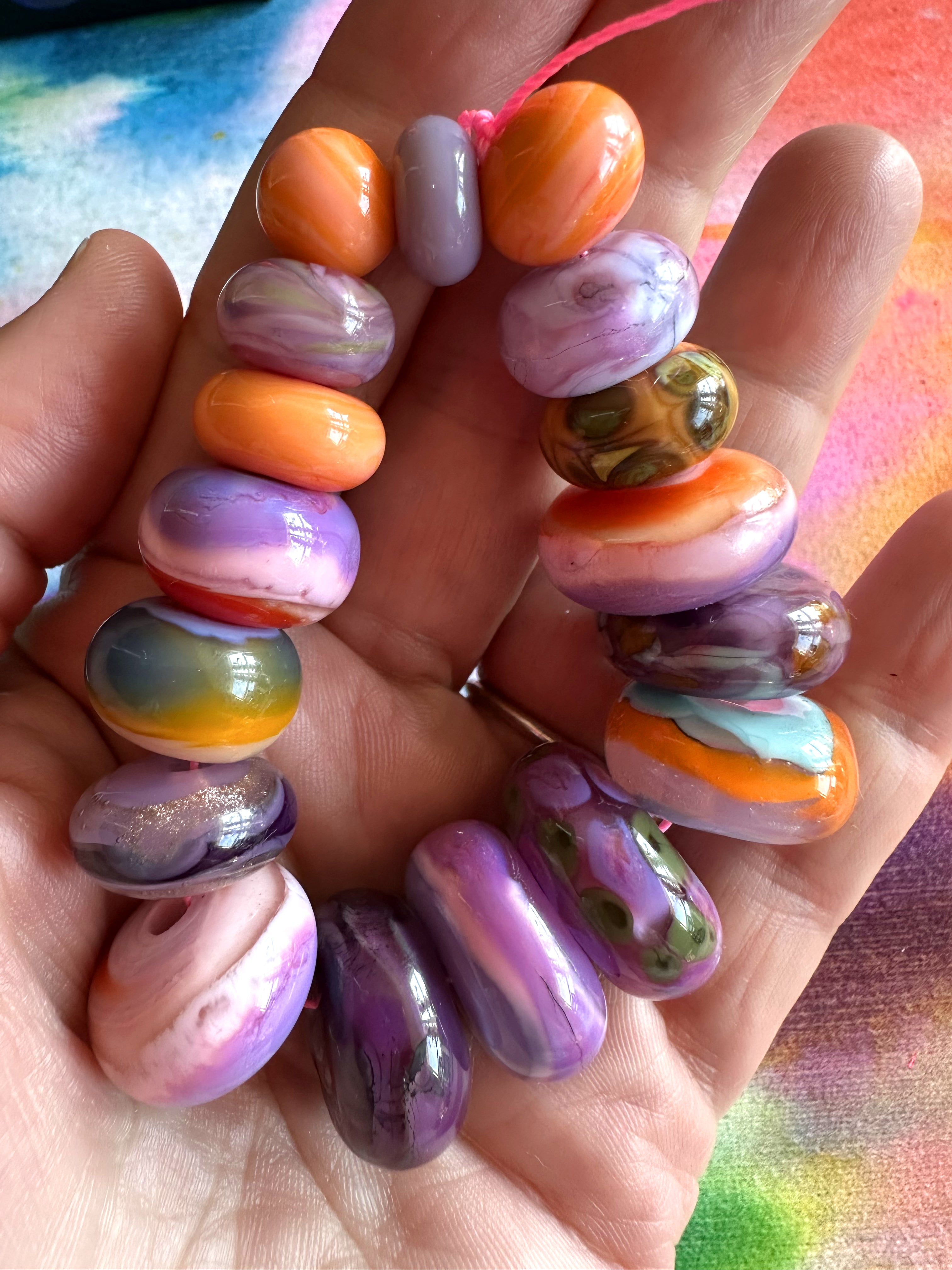 Desert Sunset 17 Piece Glass Lampwork Bead Set in Soft Purple and Orange