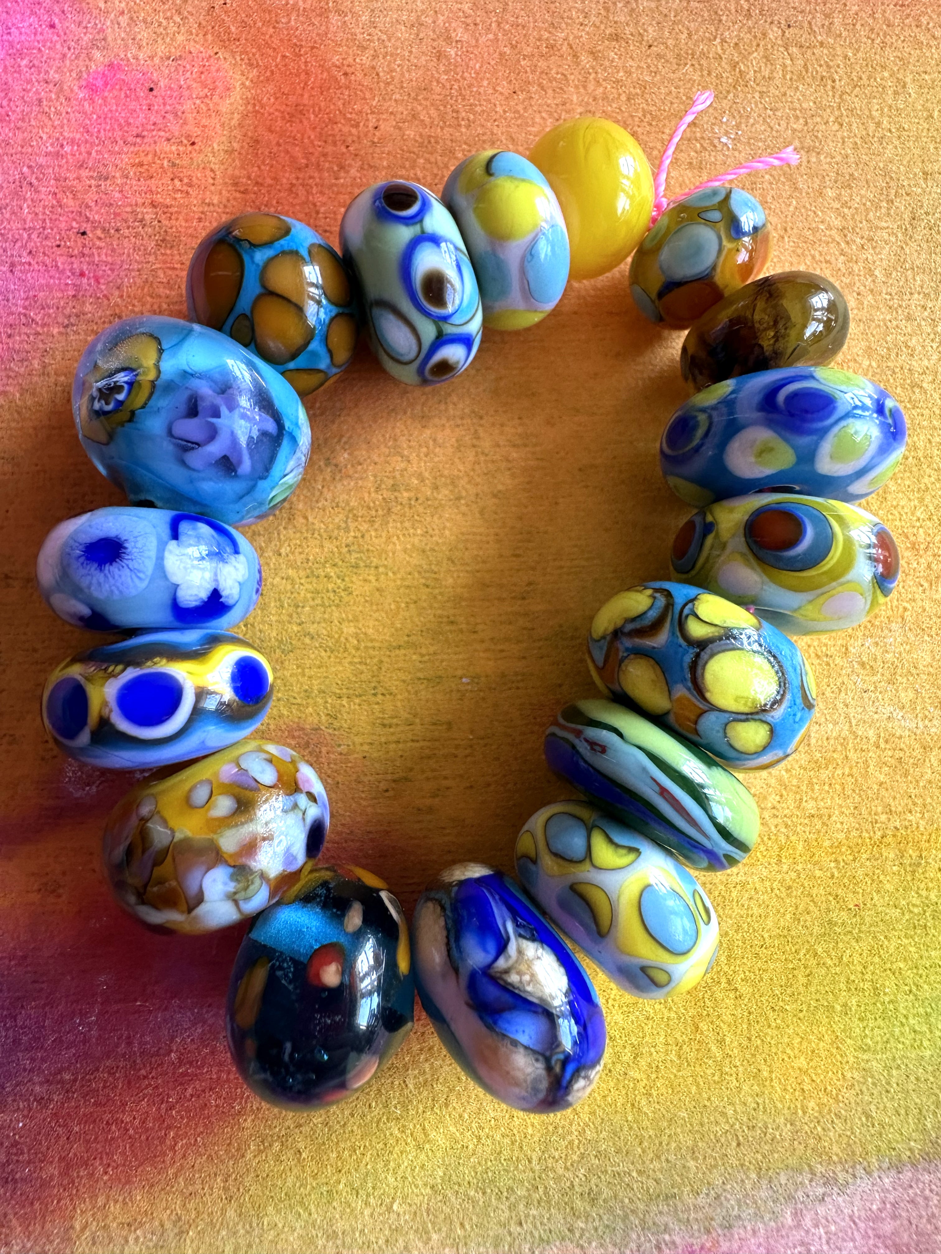 Blueberry Lemonade Bright Blues and Yellow 17 piece Bead Set