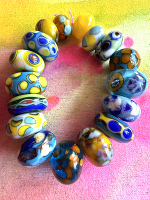 Blueberry Lemonade Bright Blues and Yellow 17 piece Bead Set