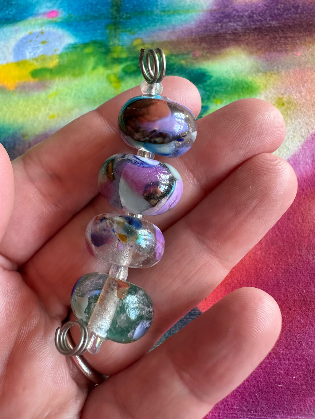 Set of 4 Watercolor Inspired Glass Beads