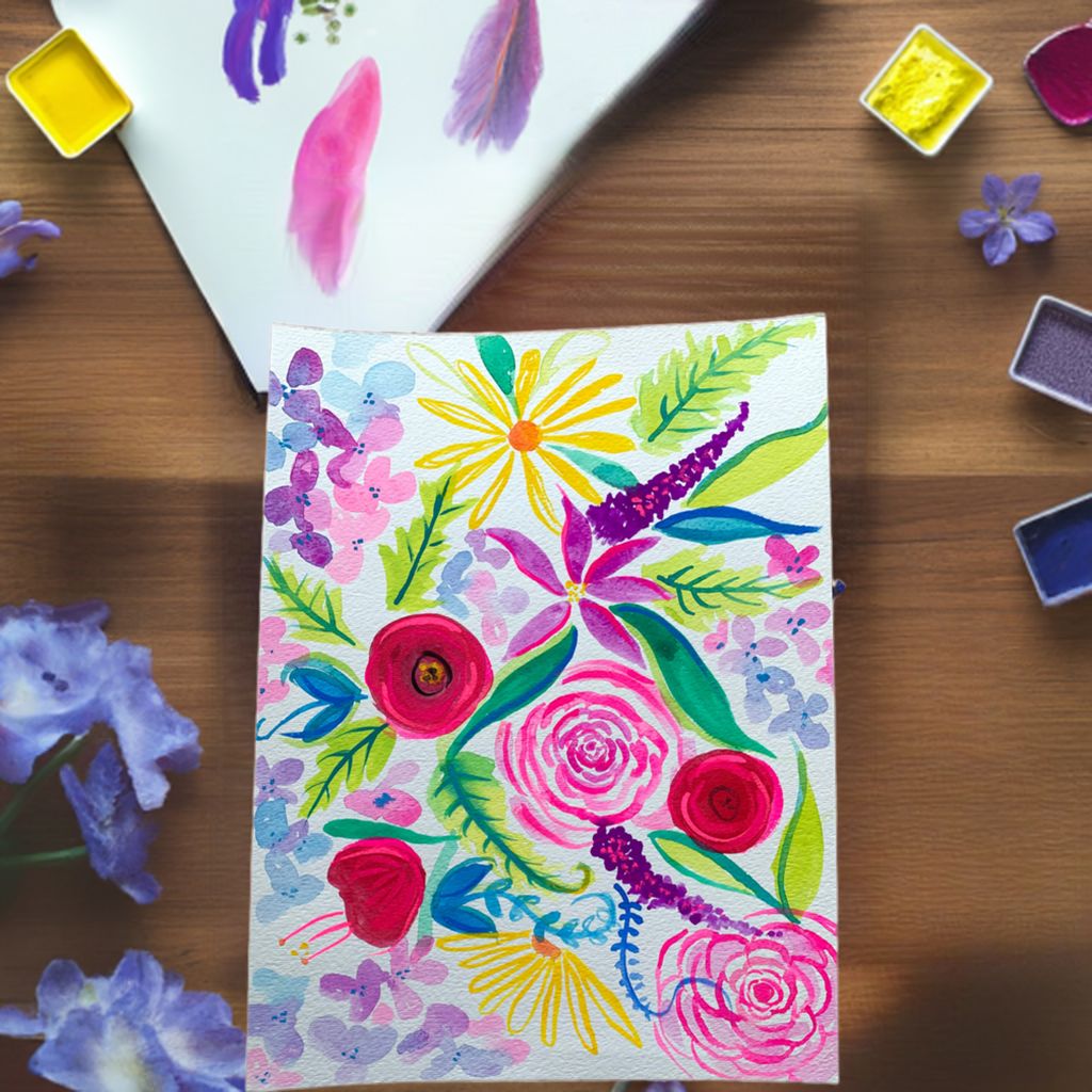 Vibrant Summer Neon Floral Watercolor