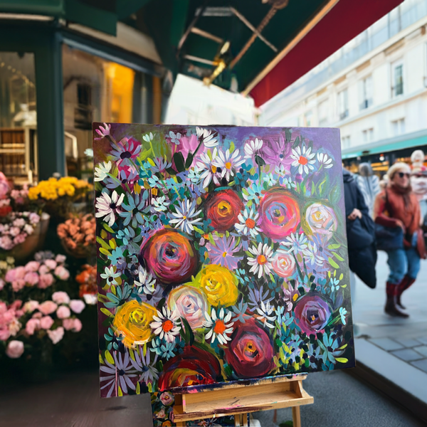 Summer Garden at Midnight - Large 36” Colorful Floral