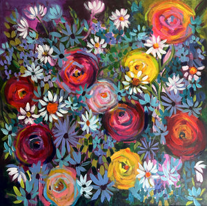 Large 36” Midnight Floral painting