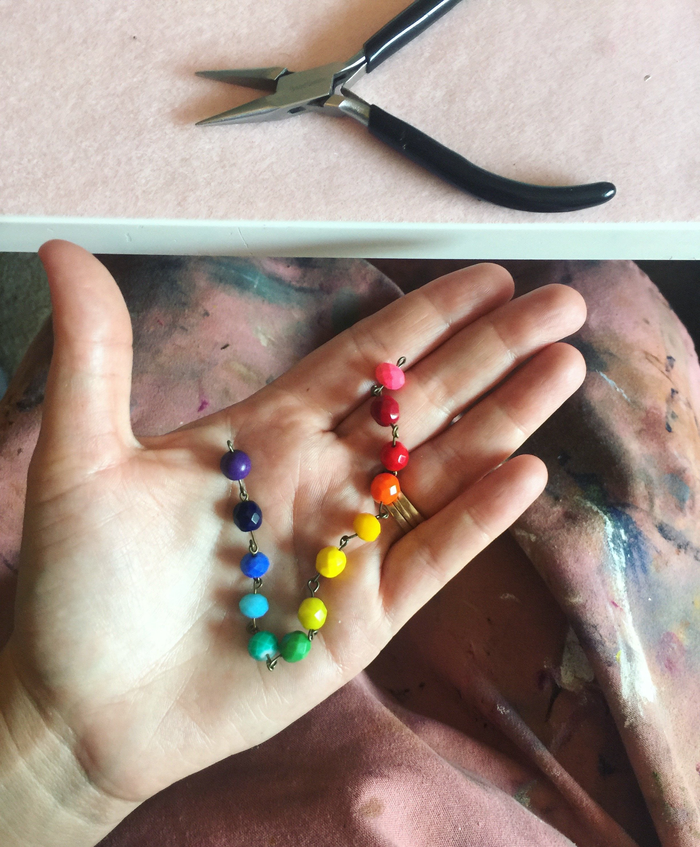 Bohemian handcrafted colorful Czech glass / gemstone bead chain bracelets