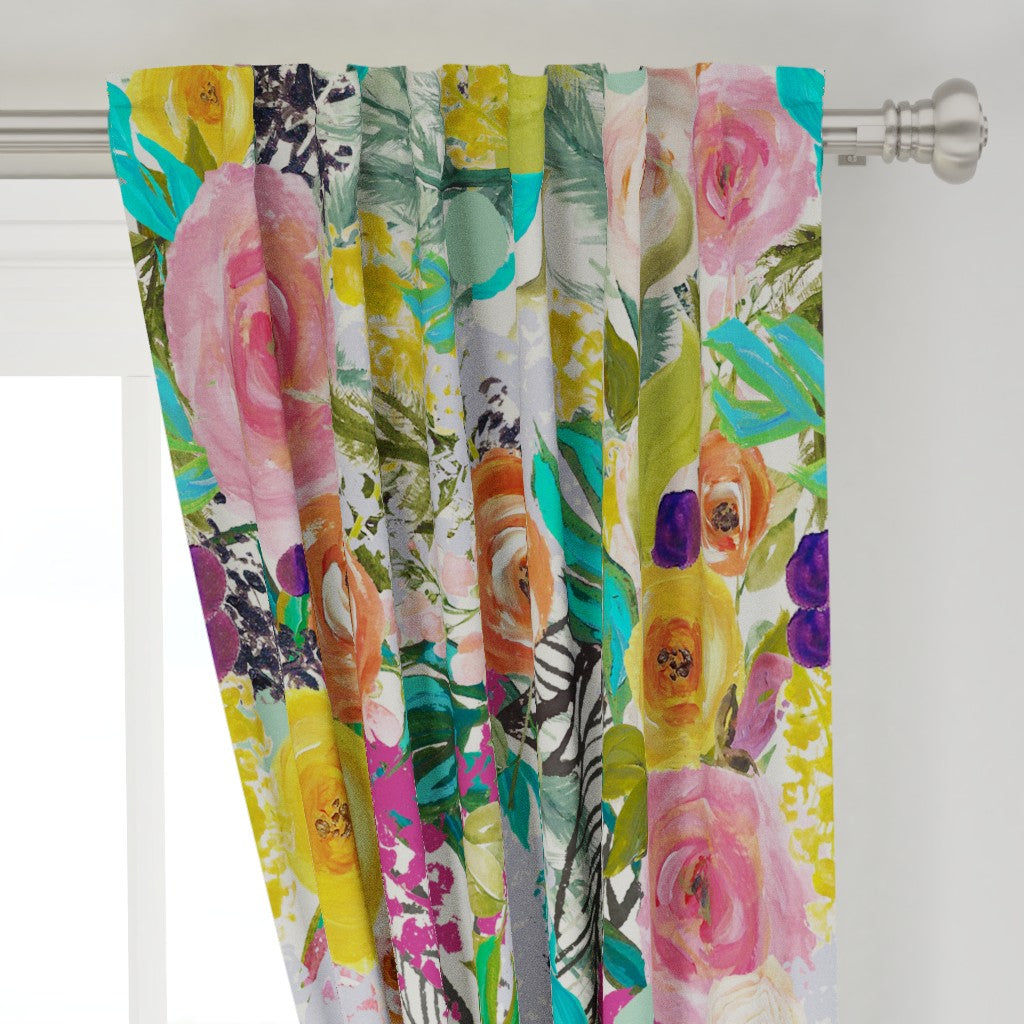 Summer Painted Blooms Print Window Curtains