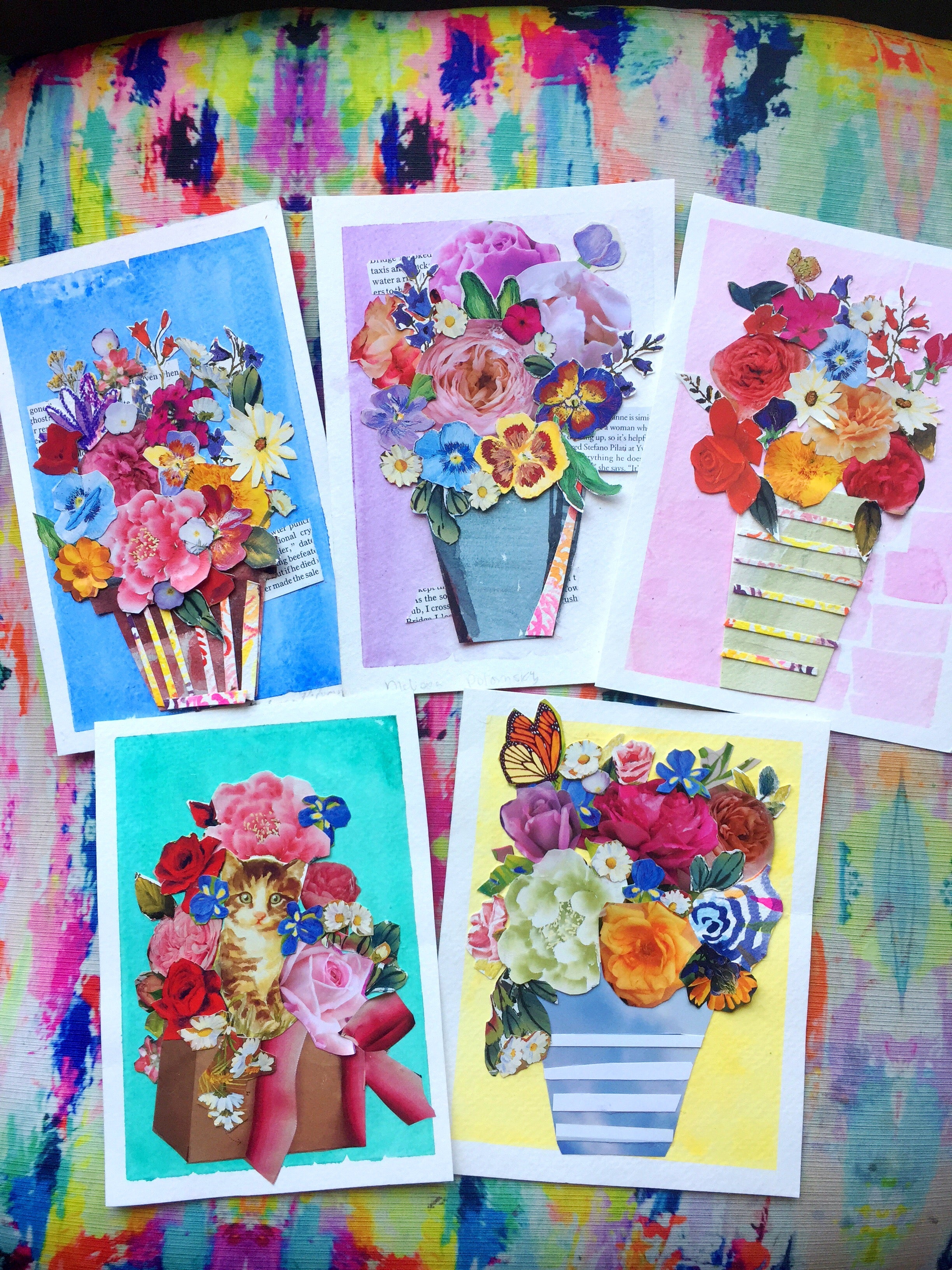Pretty Spring Floral Collage + Watercolor Art
