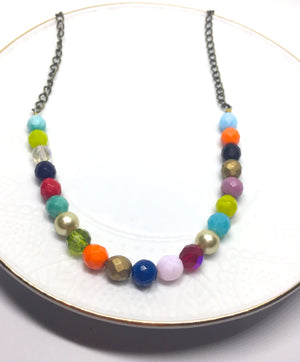 Colorful and Unique Czech Glass Beaded Necklace.