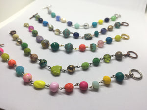 Bohemian Colorful Czech Glass / Gemstone Bead Chain Bracelet
