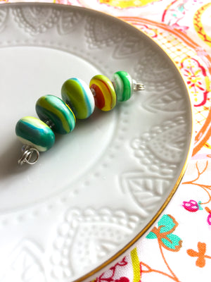 Set of 5 Colorful Handcrafted Lampwork Glass Beads with Bright Swirls and stripes in fun summer colors.