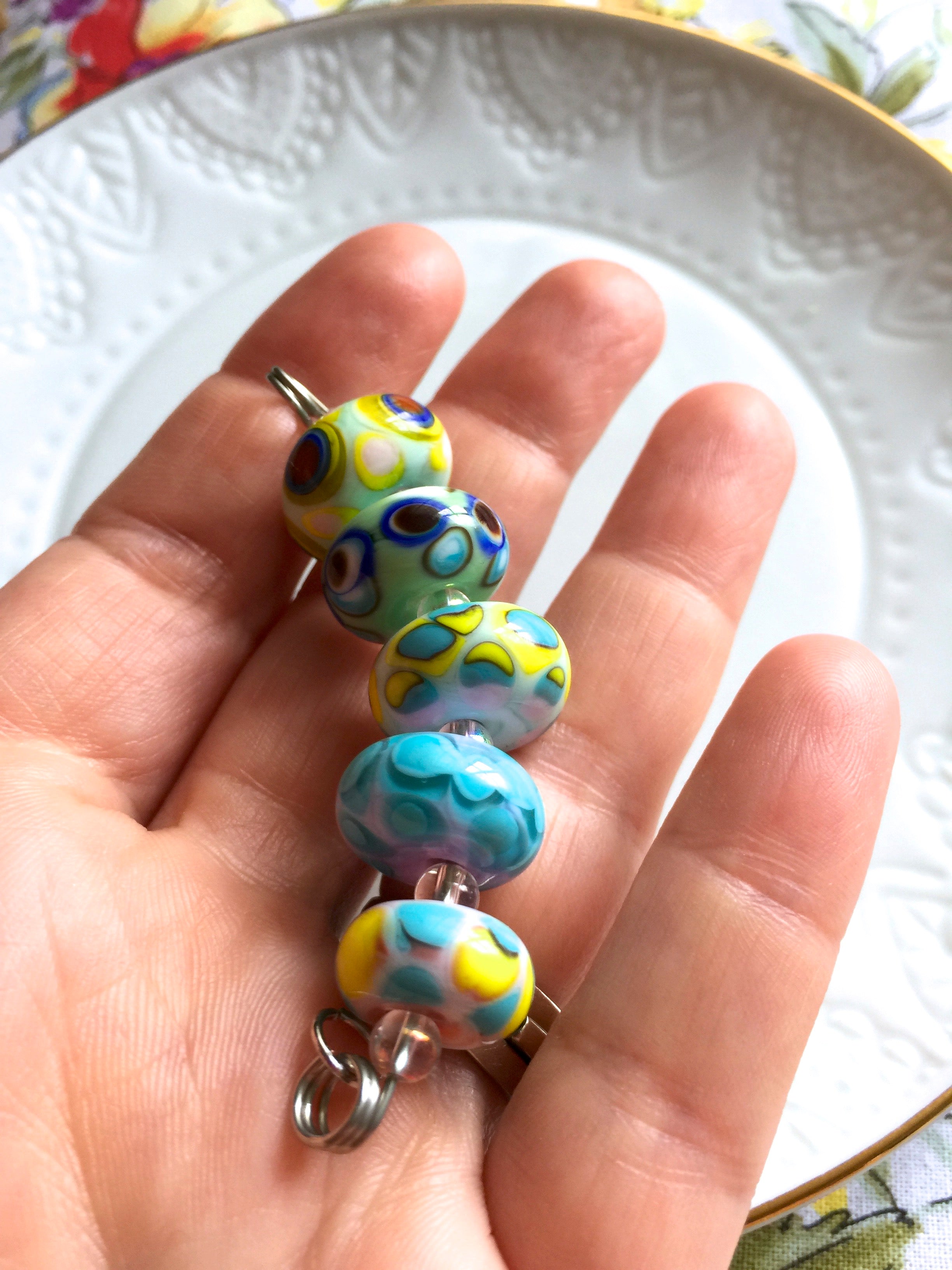 Set of 4 Handcrafted Lampwork Glass Beads in pretty light aqua blue wi –  The Artwerks