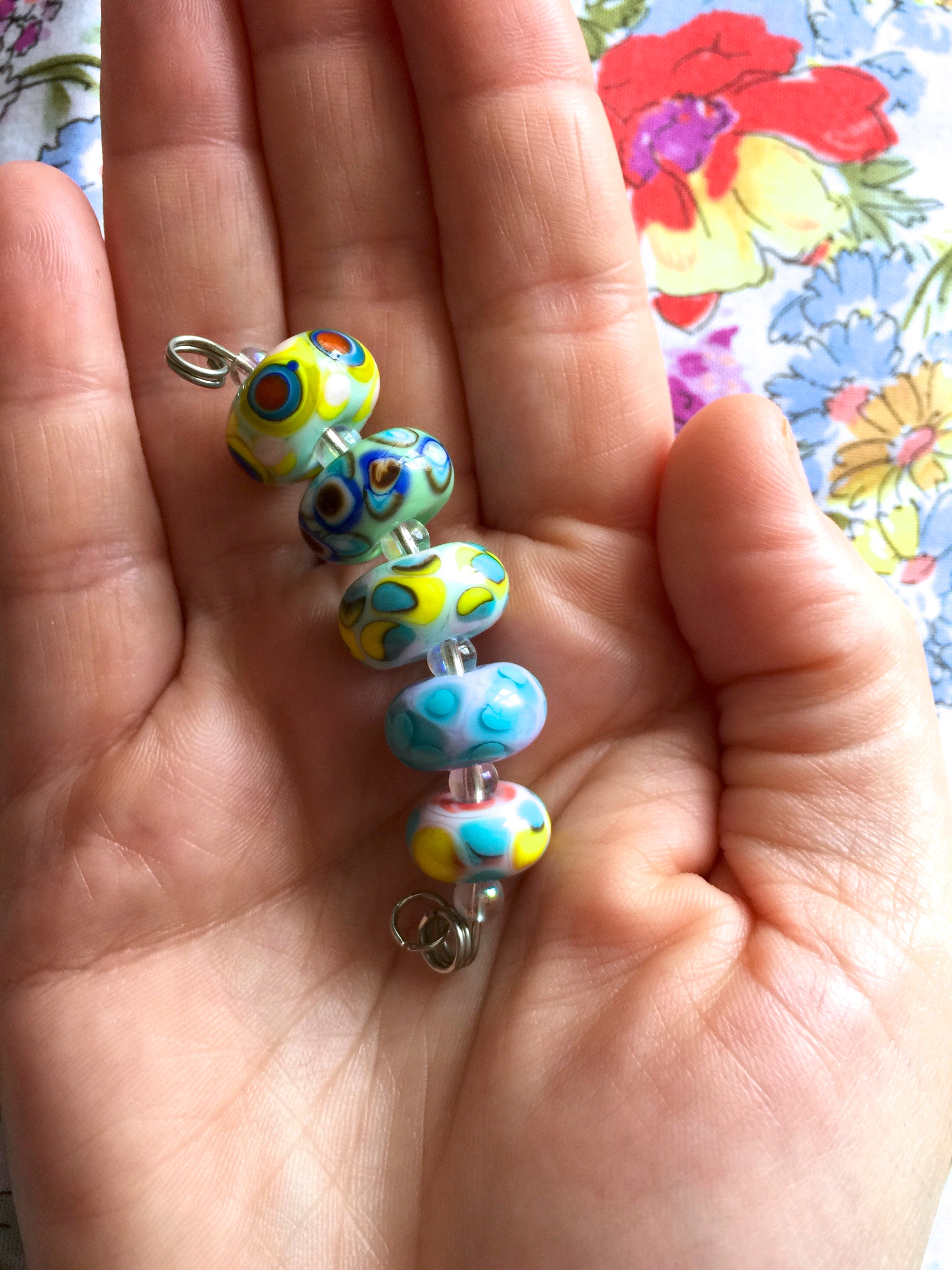 Set of 6 Handcrafted Lampwork Glass Beads in pretty mix of pastels and bright dots.