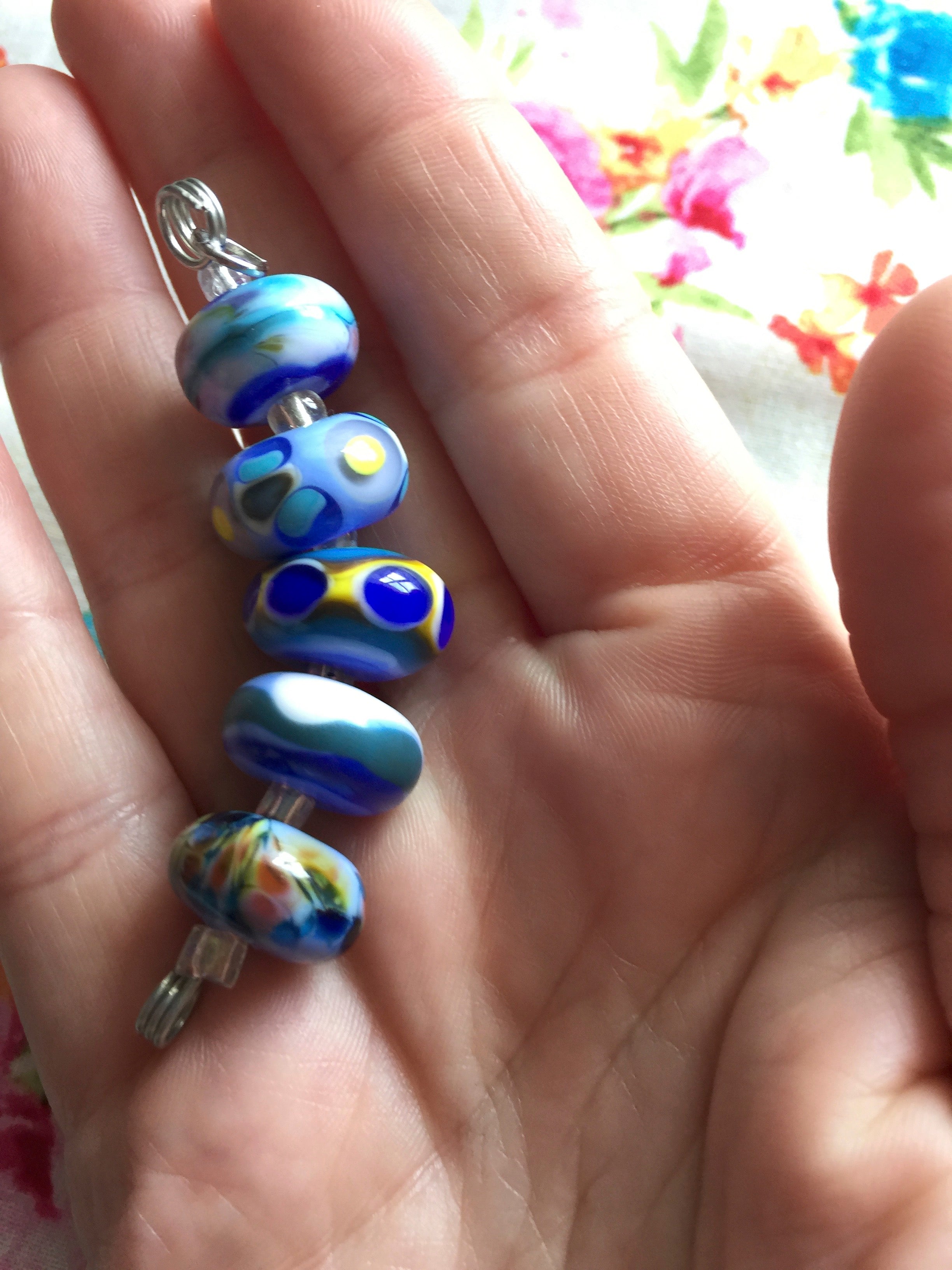 Set of 5 Handcrafted Lampwork Glass Beads in shades of Blues.