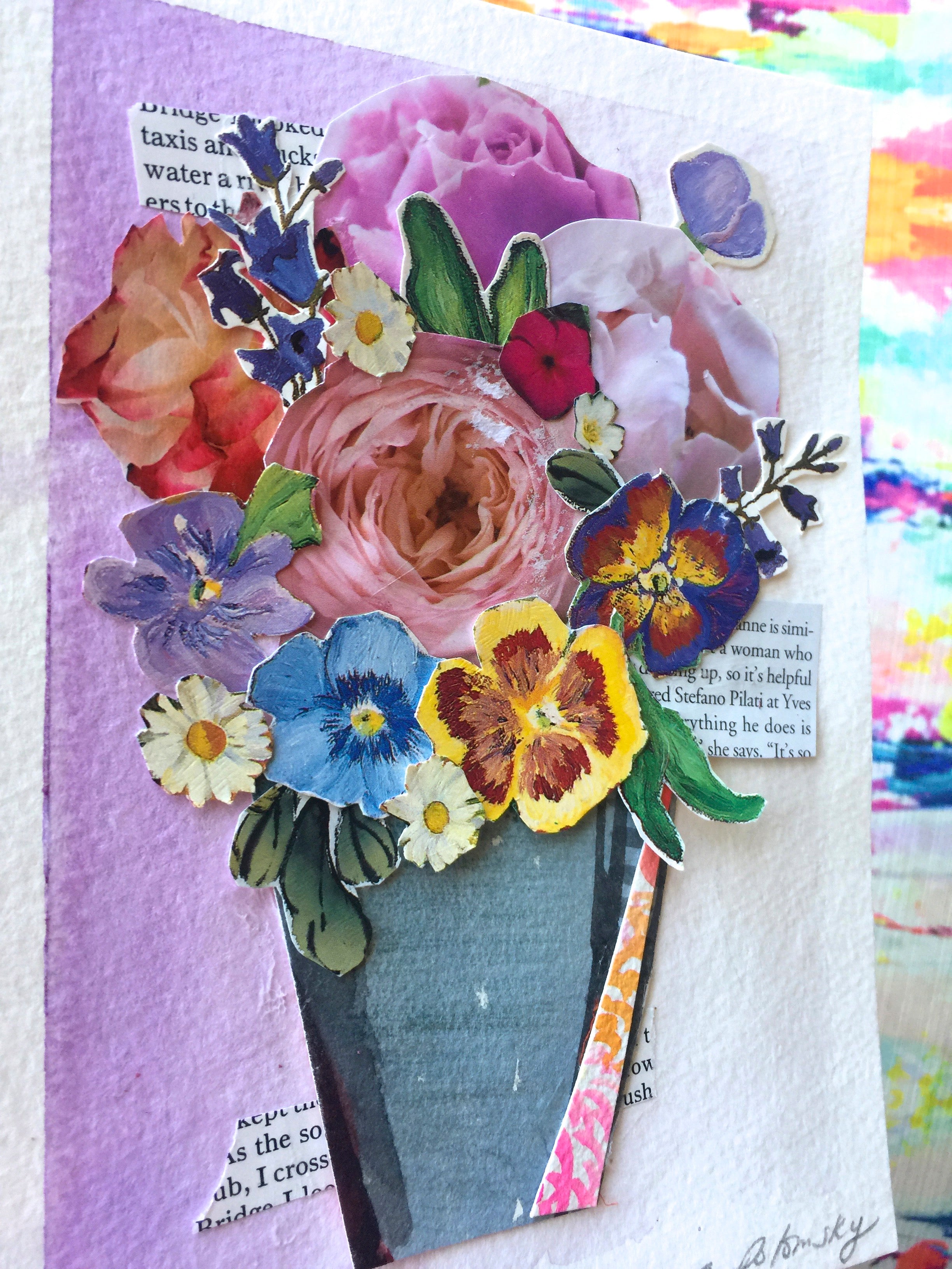 Pretty Spring Floral Collage + Watercolor Art
