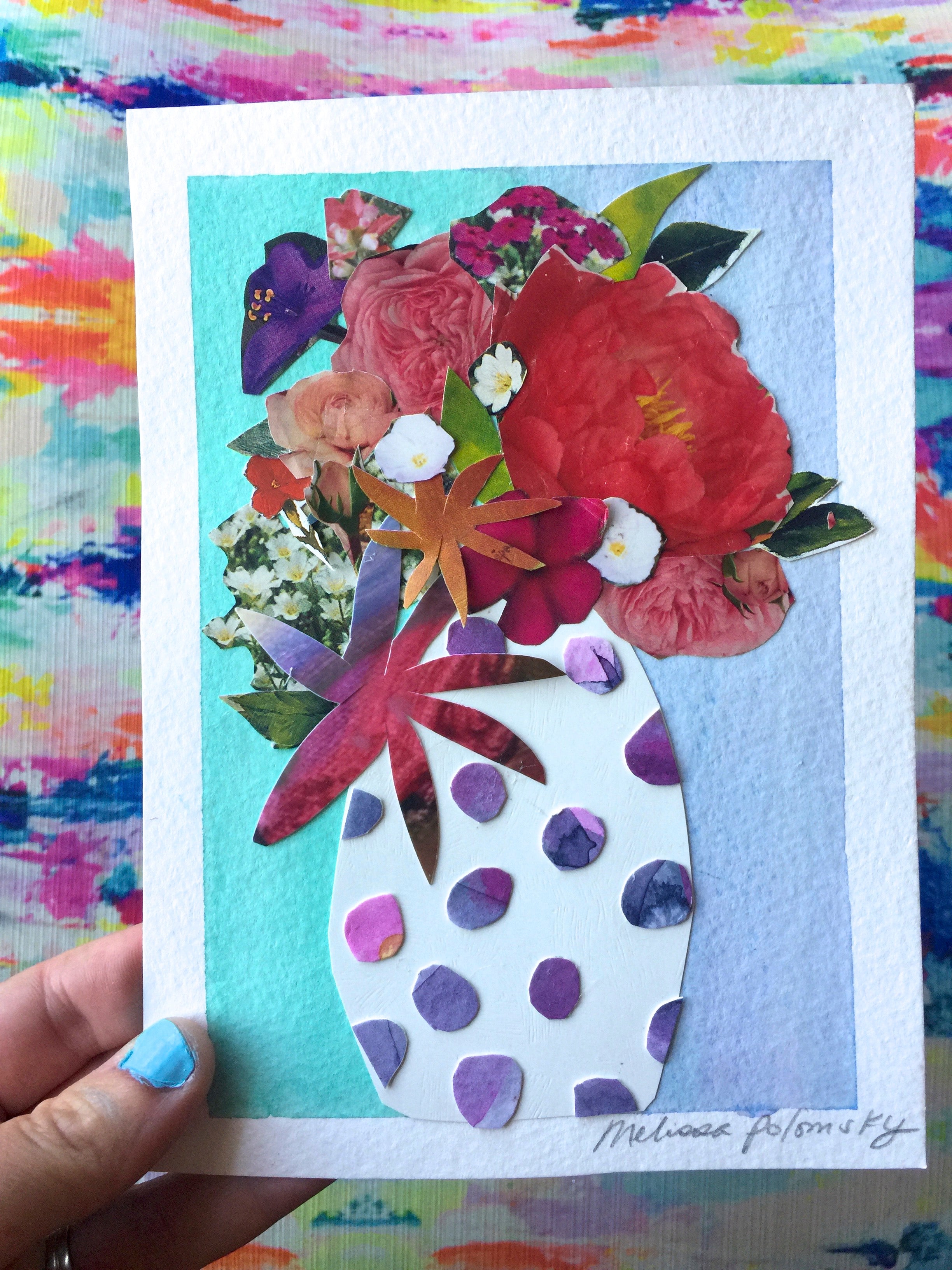 Pretty Spring Floral  Collage + Watercolor Art