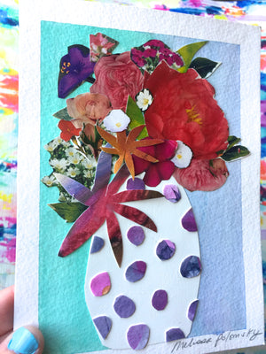 Pretty Spring Floral  Collage + Watercolor Art