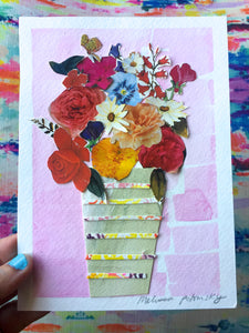 Light Pink Floral Collage + Watercolor Art