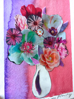 Pretty Pink and Violet Floral Collage + Watercolor Art