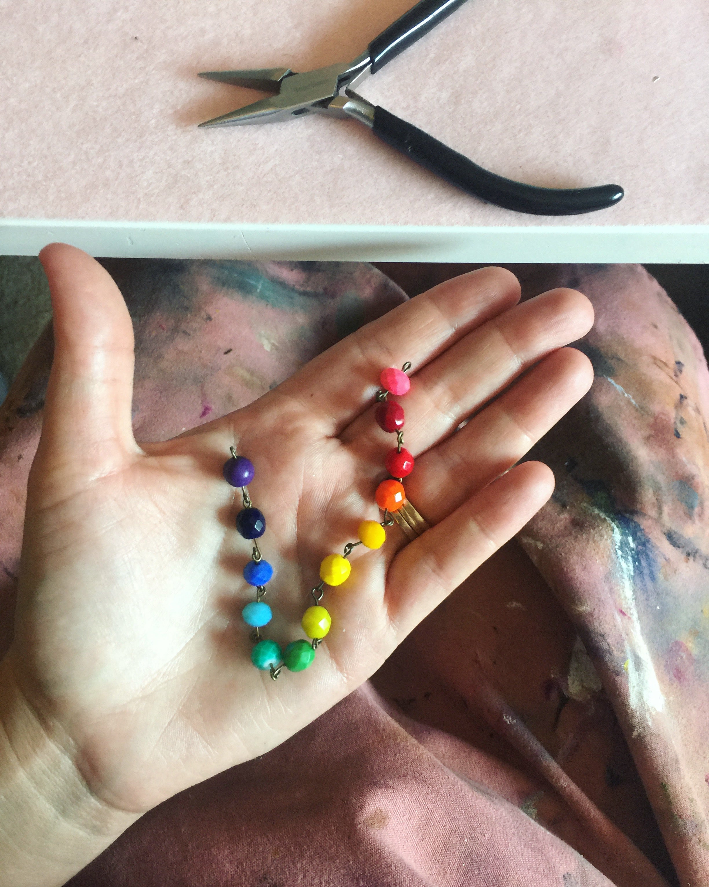Bohemian Colorful Czech Glass / Gemstone Bead Chain Bracelet