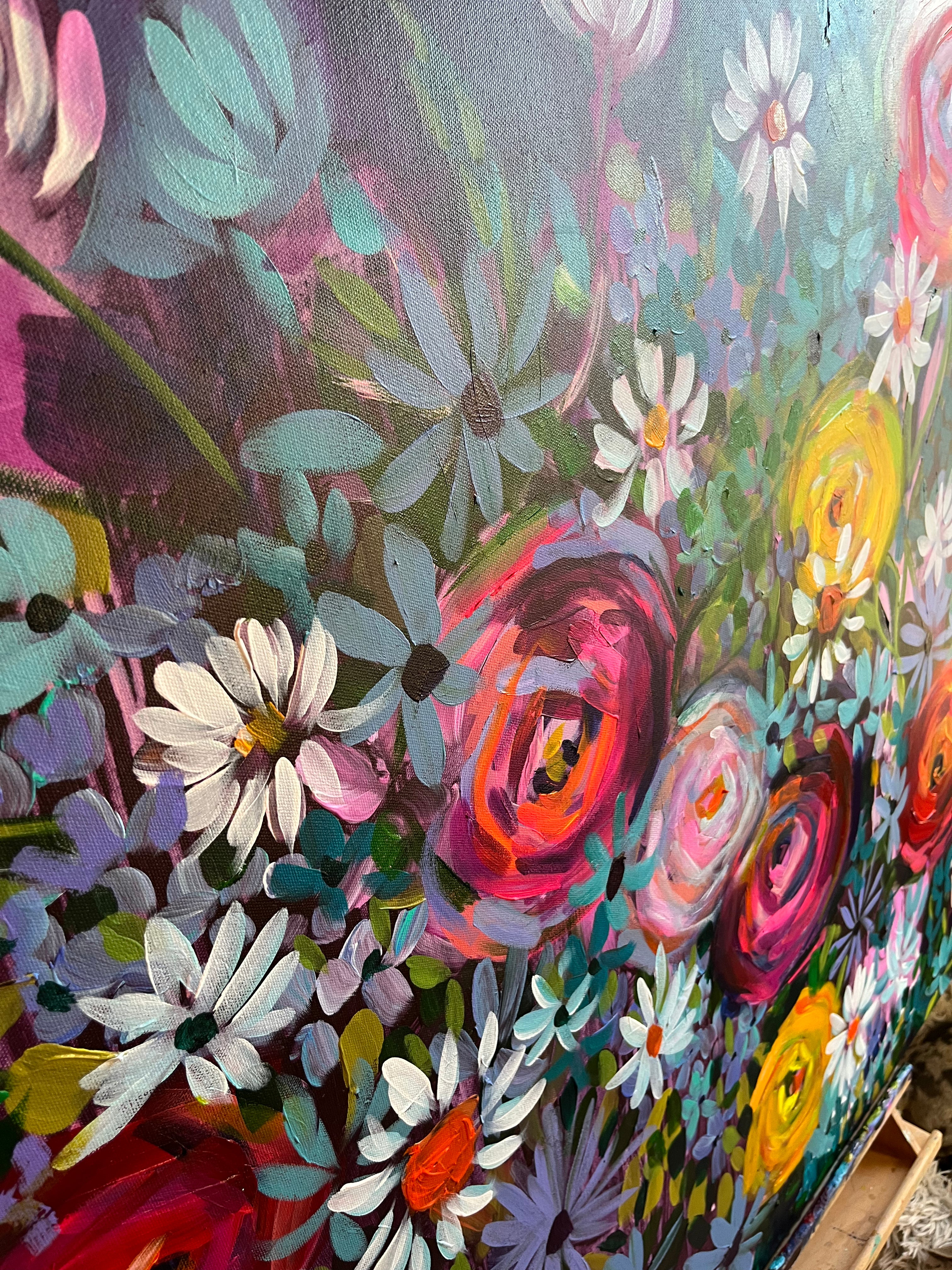 Large 36” Midnight Floral painting
