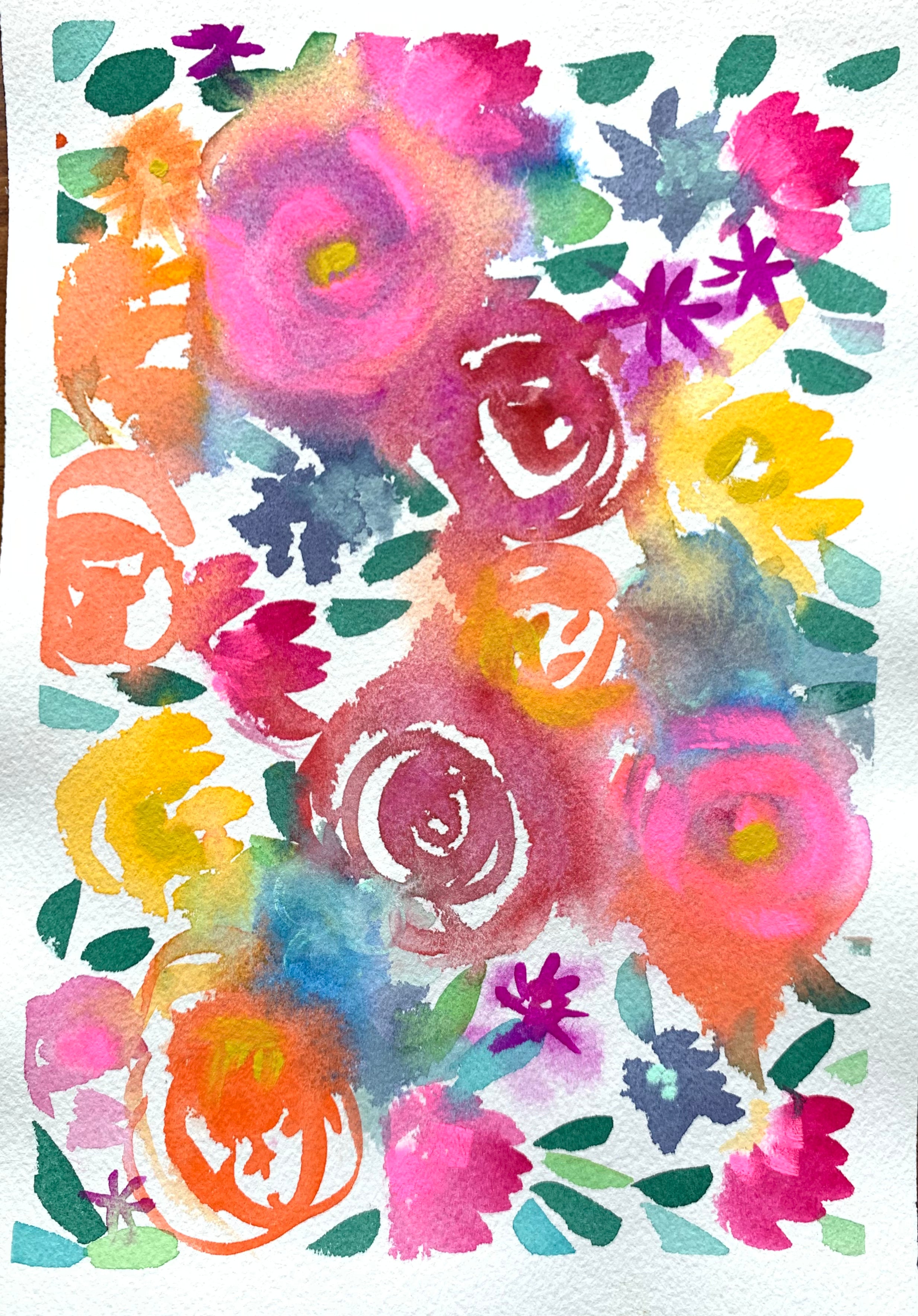 Hot Pink and Fuchsia Watercolor Painting