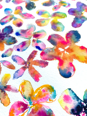 Neon Bright Floral Watercolor Painting