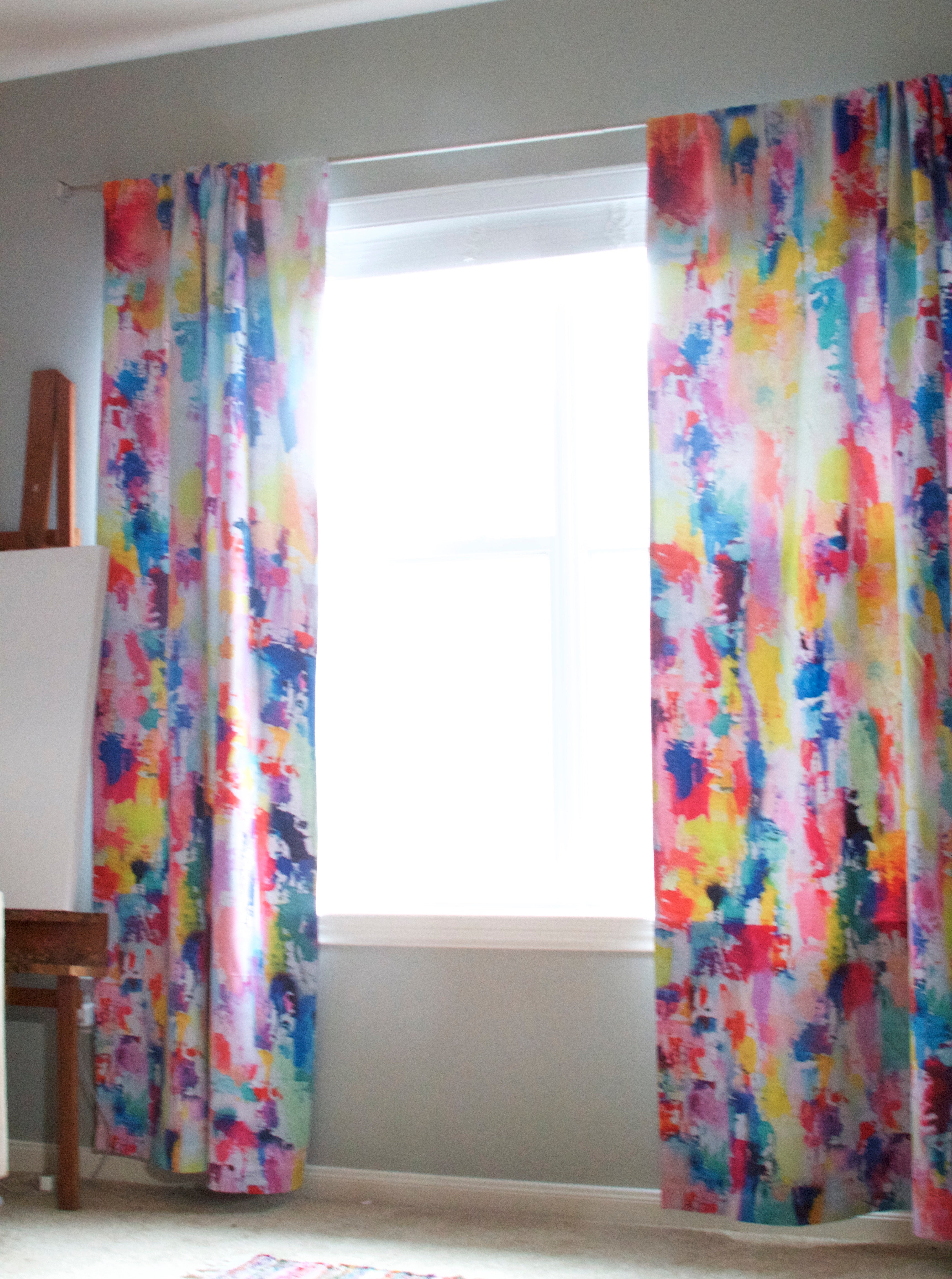 Colorful Neon + Pastel Abstract Painting Art Curtains.