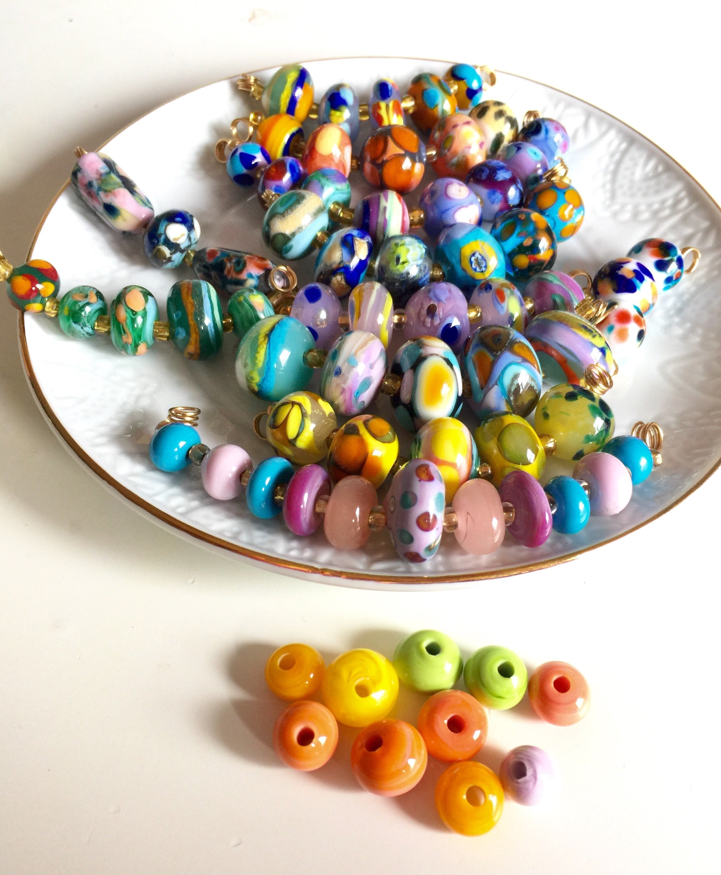 SEA GEMS Watercolor mix Set of Six Handmade Lampwork Sea Glass Beads teal  blue green ocean water summer beach Beatlebaby maineteam