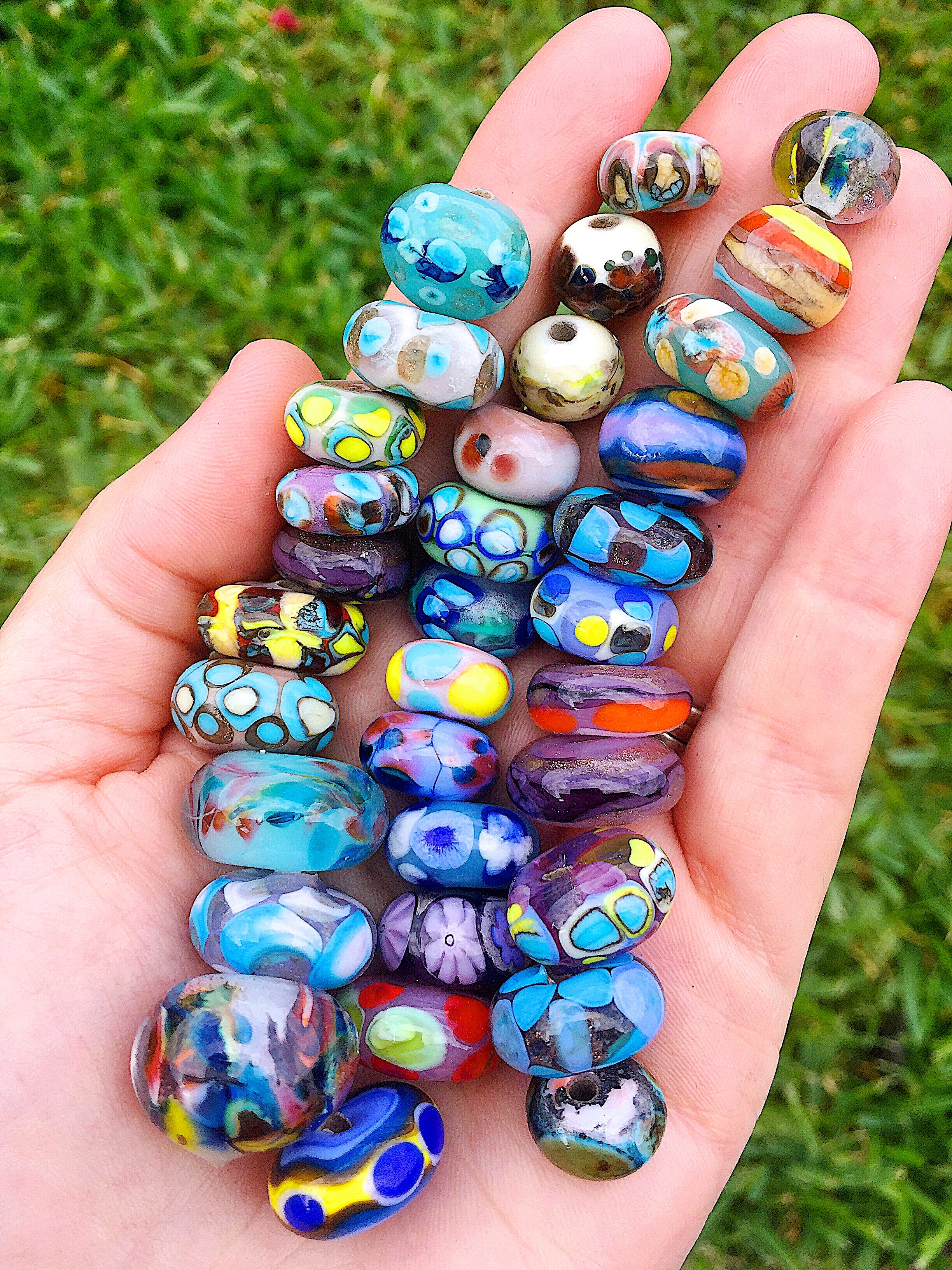 Set of 5 Colorful Handcrafted Lampwork Glass Beads with Bright Swirls and stripes in fun summer colors