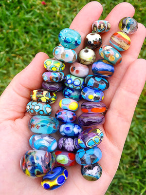 Set of 5 Handcrafted Lampwork Glass Beads in shades of Blues